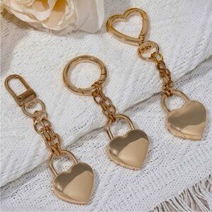 NEW SET OF 3❣️Bag Charm/ Keychain Gold Heart Lock Chain Detail